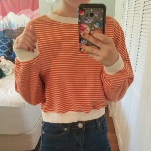 Orange and Cream Striped Cropped Sweater